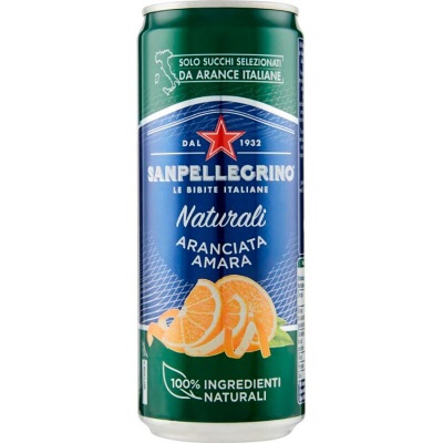 Картинка напиток  сан пеллегрино/san pellegrino aranciata amara с соком горького апельсина ж.бан. 0,33л газ (24 шт)