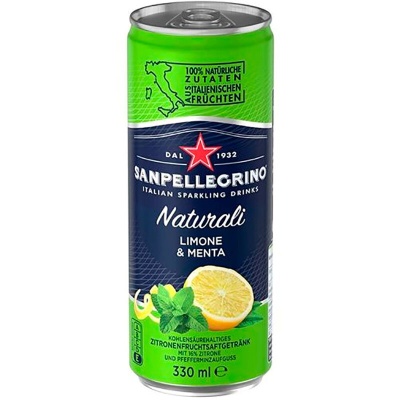 Картинка напиток сан пеллегрино лимон и мята железная банка 0,33 л газ (24 шт)